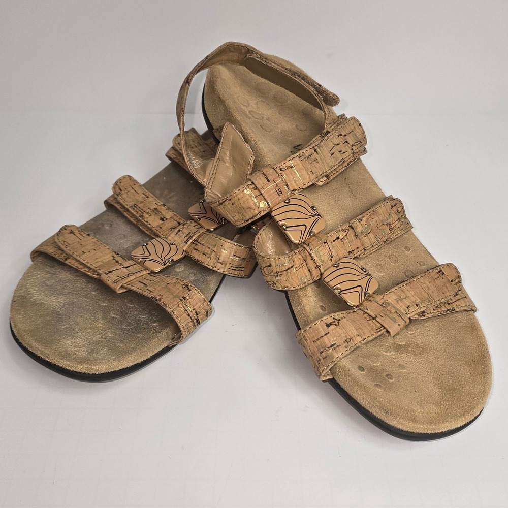 Vionic Amber Cork Gold Fleck Adjustable Backstrap Sandal Orthaheel Womens 7